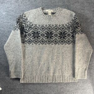 Heather Tweed Sweater Mens Large Gray Fair Isle Wool Knit Crewneck Pullover